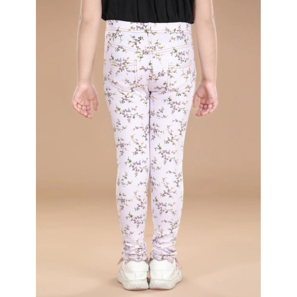 Amfyn Girl's Cotton Lycra Floral Elasticated Jeggings (Multicolor)