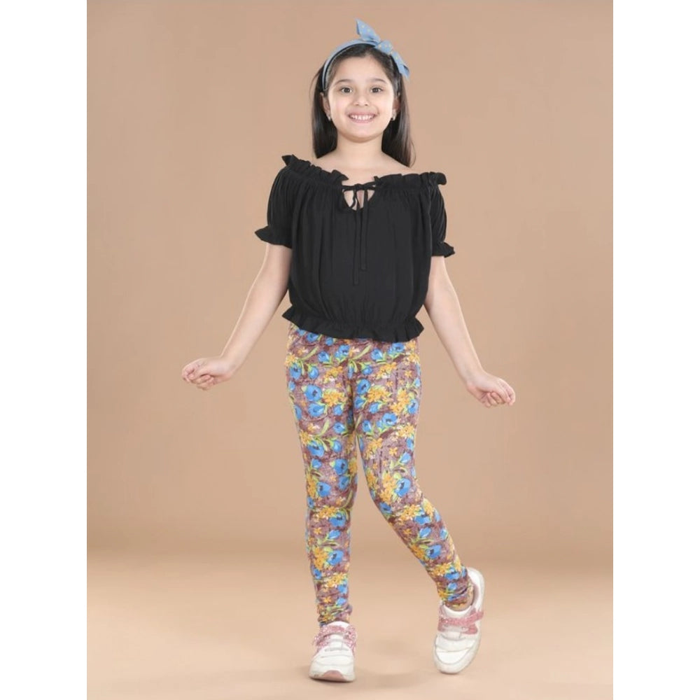 Amfyn Girl's Cotton Lycra Floral Elasticated Jeggings (Multicolor)