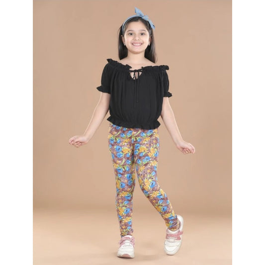 Amfyn Girl's Cotton Lycra Floral Elasticated Jeggings (Multicolor)