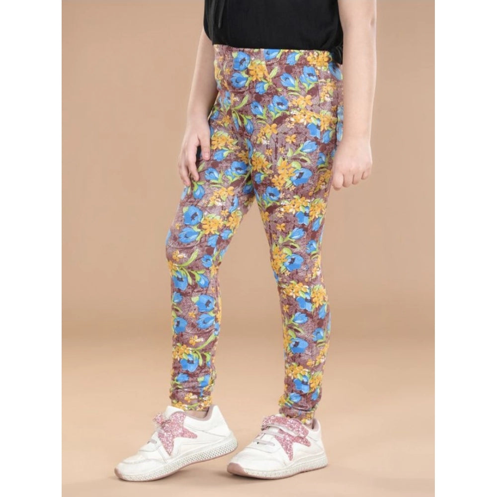 Amfyn Girl's Cotton Lycra Floral Elasticated Jeggings (Multicolor)