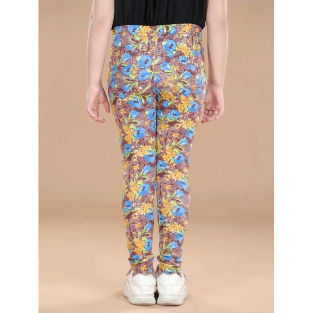 Amfyn Girl's Cotton Lycra Floral Elasticated Jeggings (Multicolor)