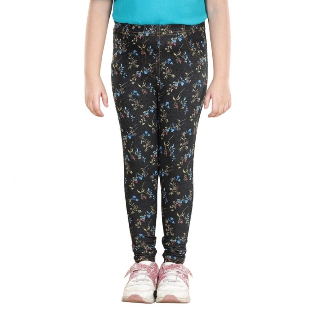 Amfyn Girl's Cotton Lycra Floral Elasticated Jeggings (Multicolor)