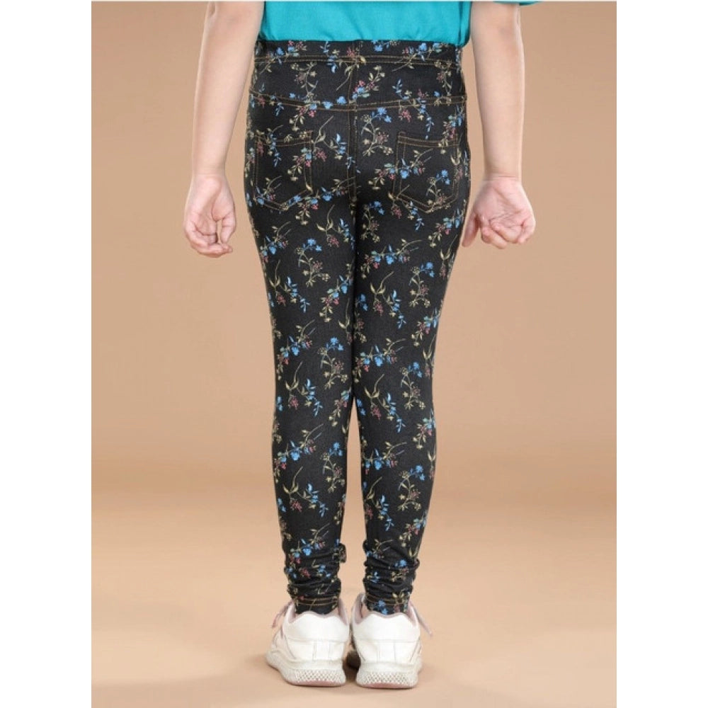 Amfyn Girl's Cotton Lycra Floral Elasticated Jeggings (Multicolor)