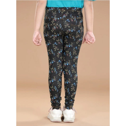 Amfyn Girl's Cotton Lycra Floral Elasticated Jeggings (Multicolor)