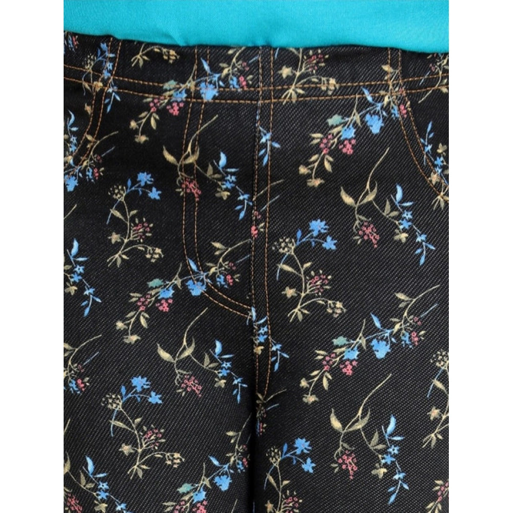 Amfyn Girl's Cotton Lycra Floral Elasticated Jeggings (Multicolor)