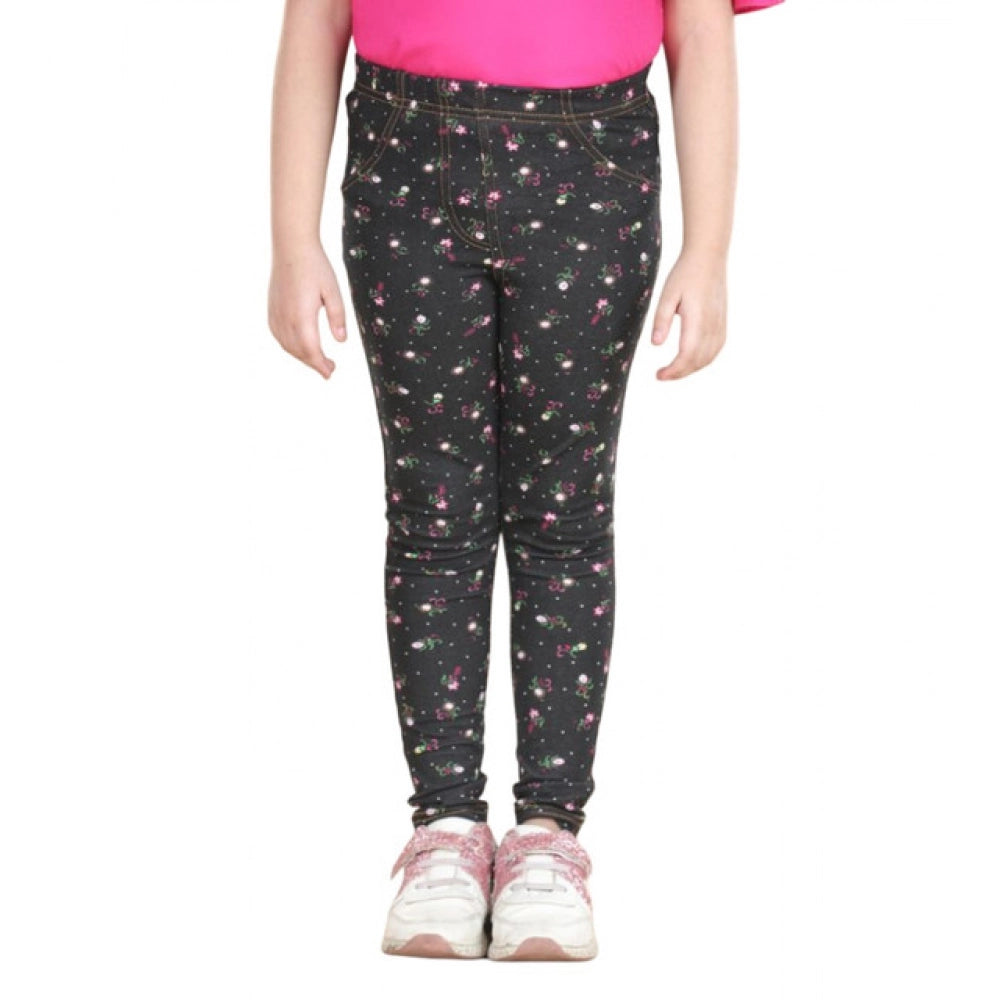 Amfyn Girl's Cotton Lycra Floral Elasticated Jeggings (Multicolor)