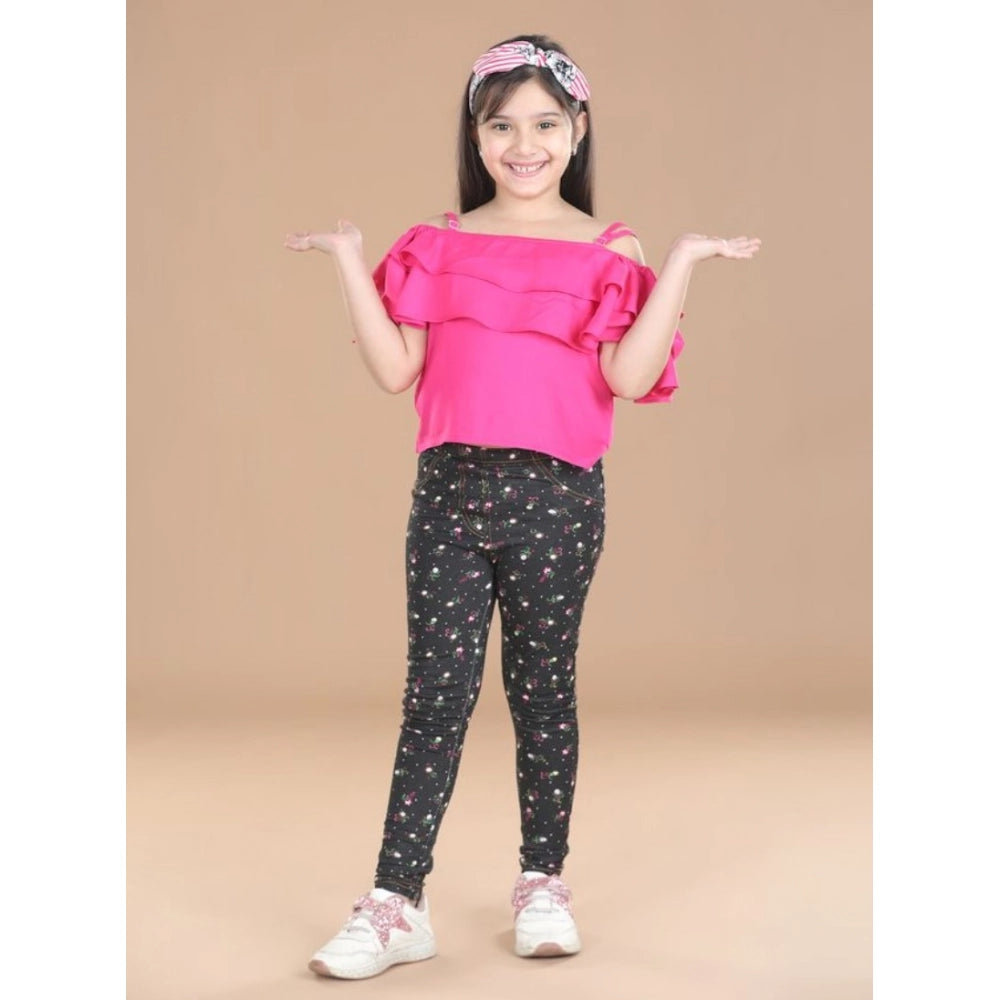 Amfyn Girl's Cotton Lycra Floral Elasticated Jeggings (Multicolor)