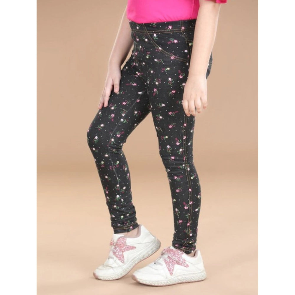 Amfyn Girl's Cotton Lycra Floral Elasticated Jeggings (Multicolor)