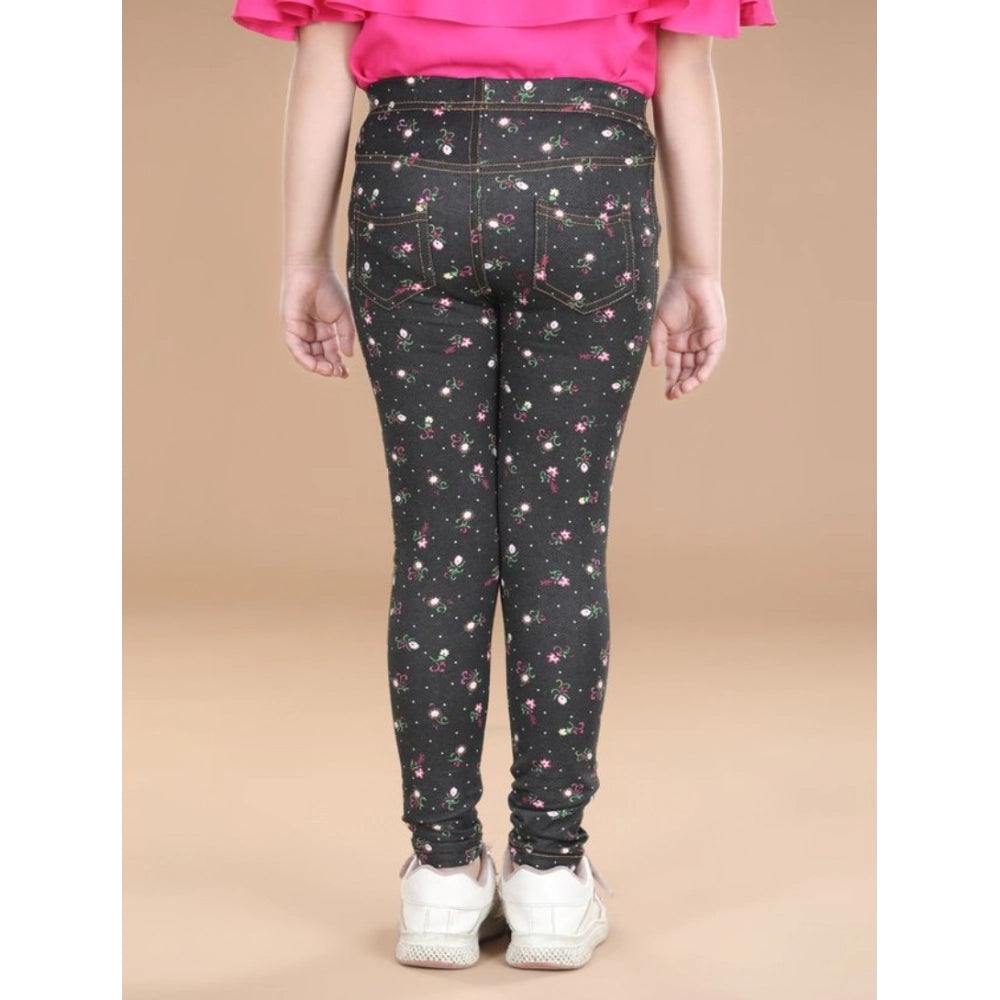 Amfyn Girl's Cotton Lycra Floral Elasticated Jeggings (Multicolor)