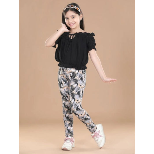 Amfyn Girl's Cotton Lycra Floral Elasticated Jeggings (Multicolor)