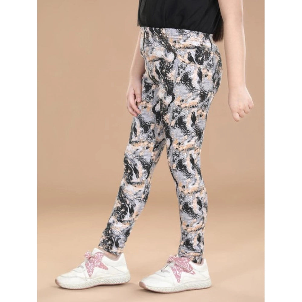 Amfyn Girl's Cotton Lycra Floral Elasticated Jeggings (Multicolor)