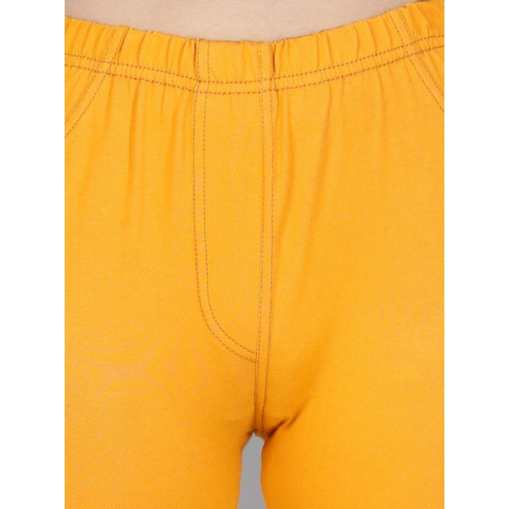 Amfyn Girl's Cotton Lycra Solid Elasticated Jeggings (Mustard)