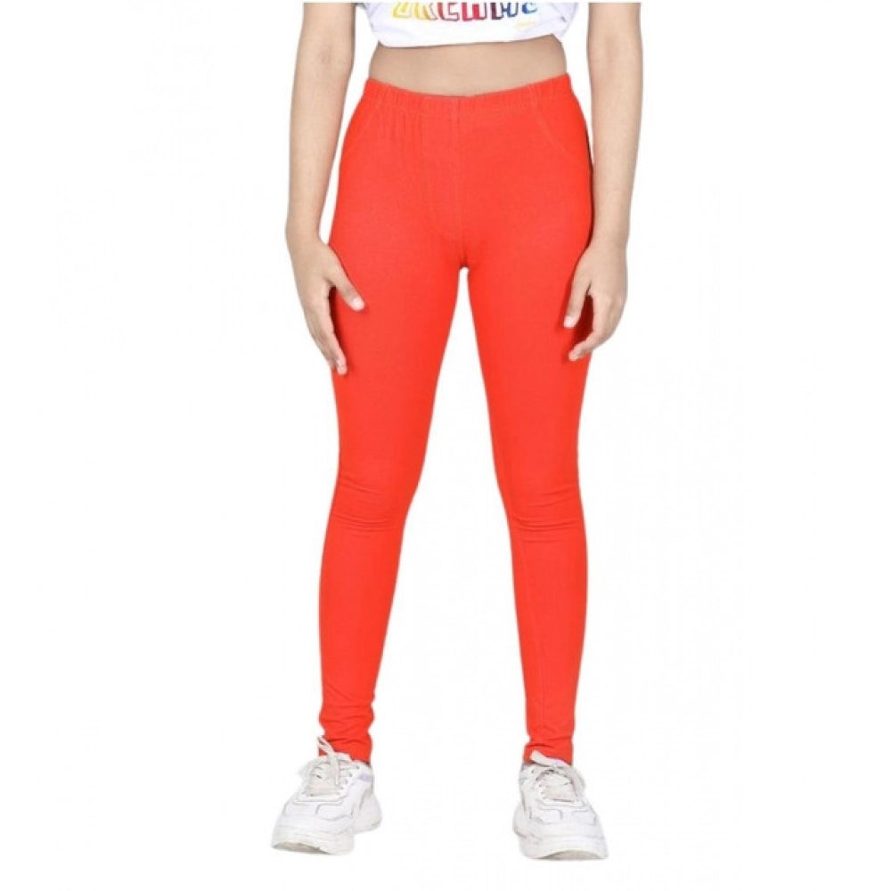 Amfyn Girl's Cotton Lycra Solid Elasticated Jeggings (Orange)