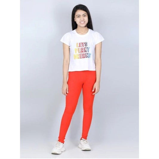 Amfyn Girl's Cotton Lycra Solid Elasticated Jeggings (Orange)
