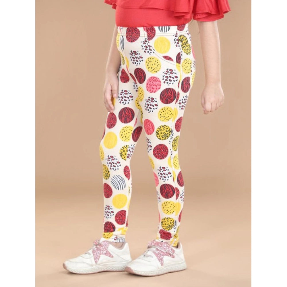 Amfyn Girl's Cotton Lycra Floral Elasticated Jeggings (Multicolor)