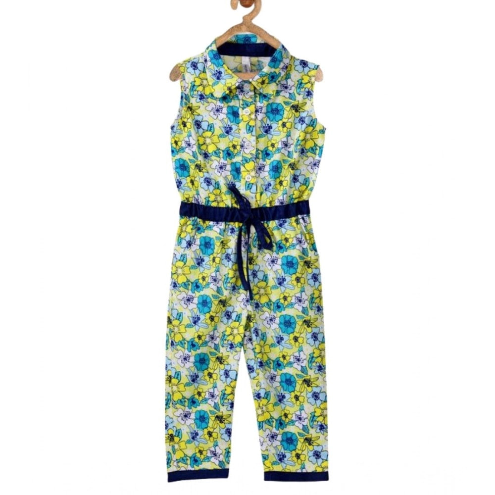 Amfyn Girl's Cotton Floral Sleeveless Jumpsuit (Yellow)