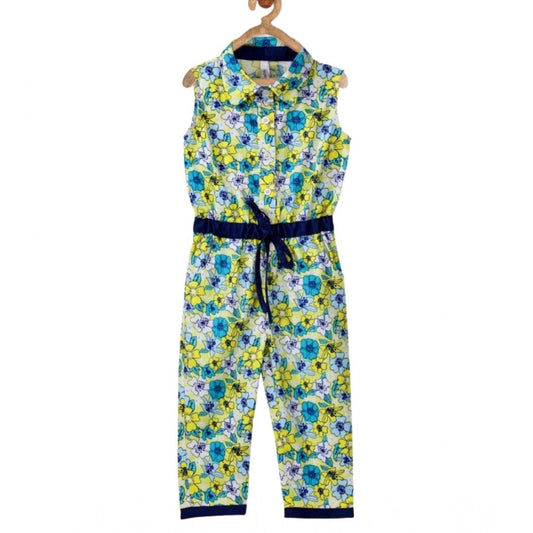 Amfyn Girl's Cotton Floral Sleeveless Jumpsuit (Yellow)