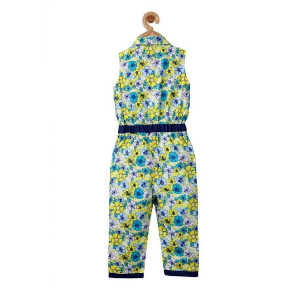 Amfyn Girl's Cotton Floral Sleeveless Jumpsuit (Yellow)