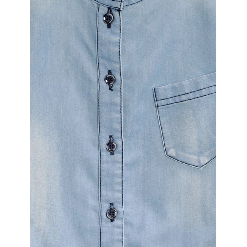 Amfyn Girl's Denim Embellished Sleeveless Jumpsuit (Blue)