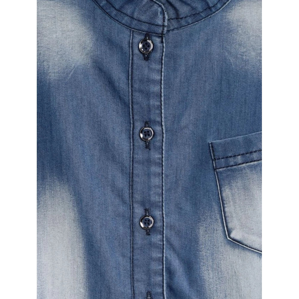 Amfyn Girl's Denim Embellished Sleeveless Jumpsuit (Blue)