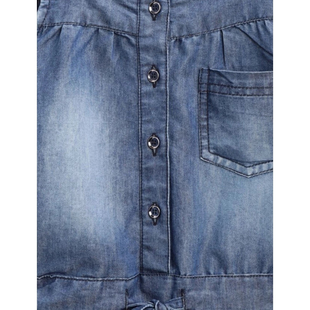 Amfyn Girl's Denim Embroidered Sleeveless Jumpsuit (Blue)