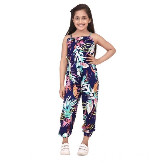 Amfyn Girl's Rayon Printed Sleeveless Jumpsuit (Blue-Multicolor)