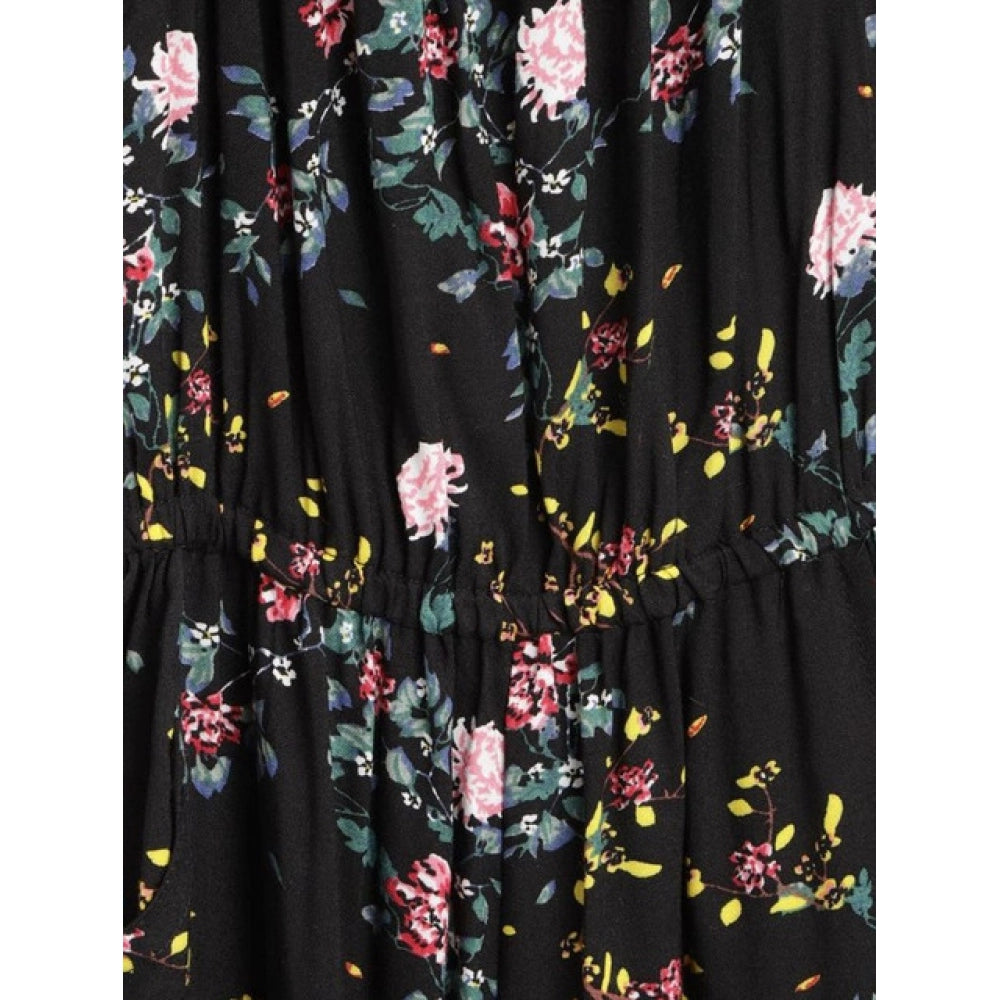Amfyn Girl's Rayon Floral Sleeveless Jumpsuit (Black-Pink)