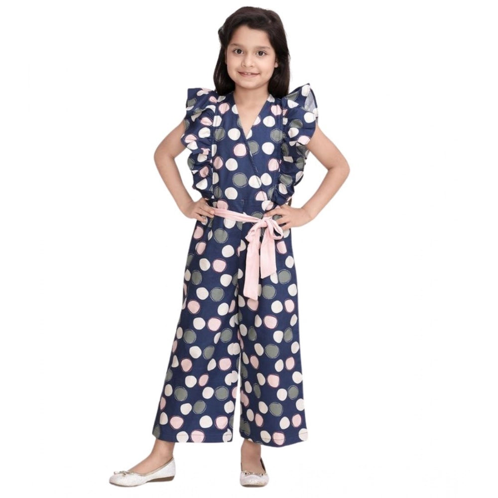 Amfyn Girl's Rayon Polka Flutter Jumpsuit (Multicolor)