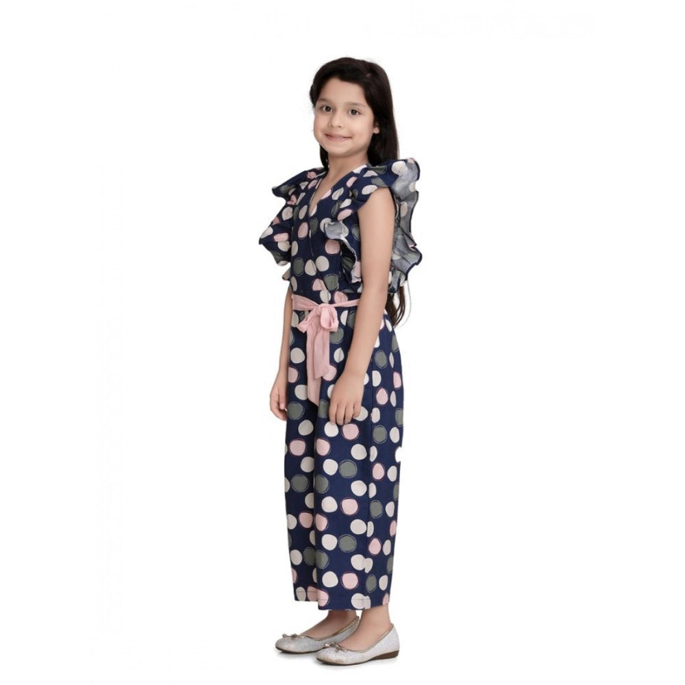 Amfyn Girl's Rayon Polka Flutter Jumpsuit (Multicolor)