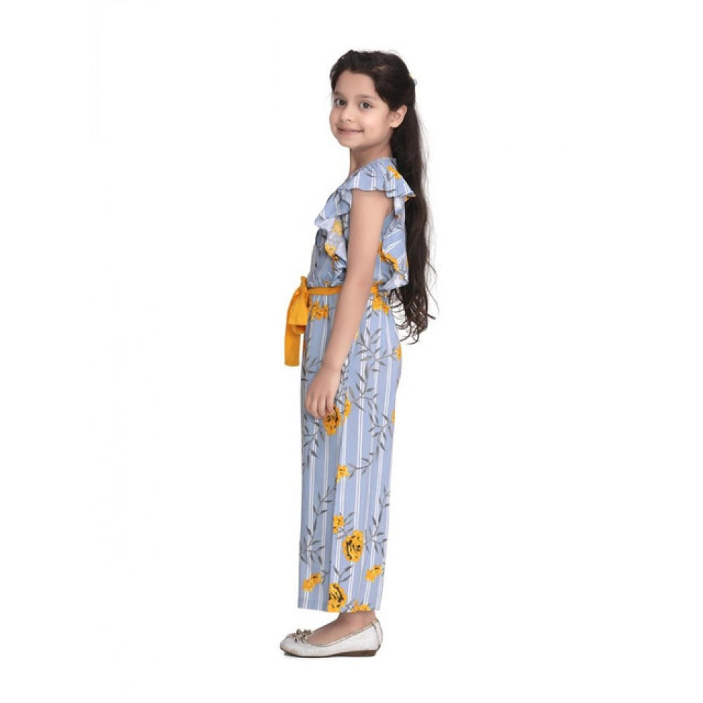 Amfyn Girl's Rayon Floral Flutter Jumpsuit (Blue-Yellow)