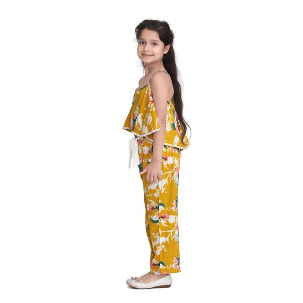Amfyn Girl's Rayon Floral Shoulder Straps Jumpsuit (Mustard)