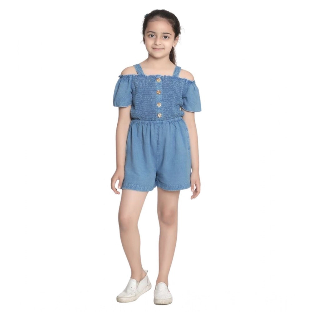 Amfyn Girl's Rayon Solid Sleeveless Jumpsuit (Blue)