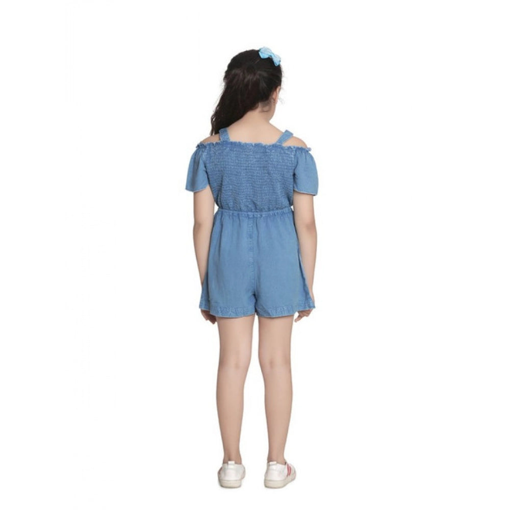 Amfyn Girl's Rayon Solid Sleeveless Jumpsuit (Blue)