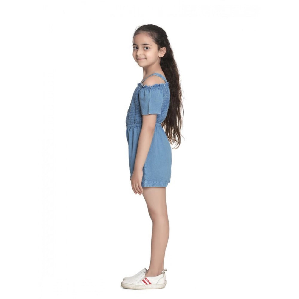 Amfyn Girl's Rayon Solid Sleeveless Jumpsuit (Blue)