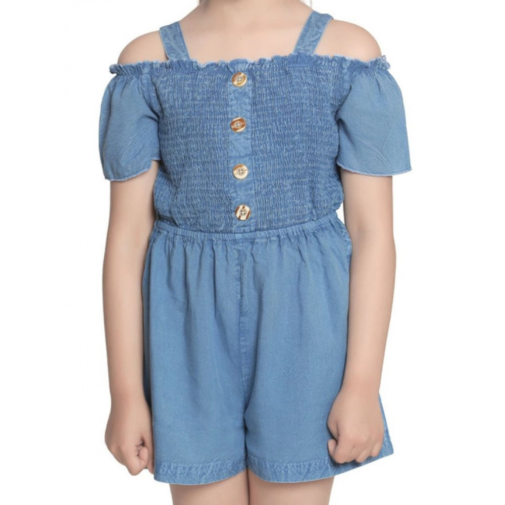 Amfyn Girl's Rayon Solid Sleeveless Jumpsuit (Blue)