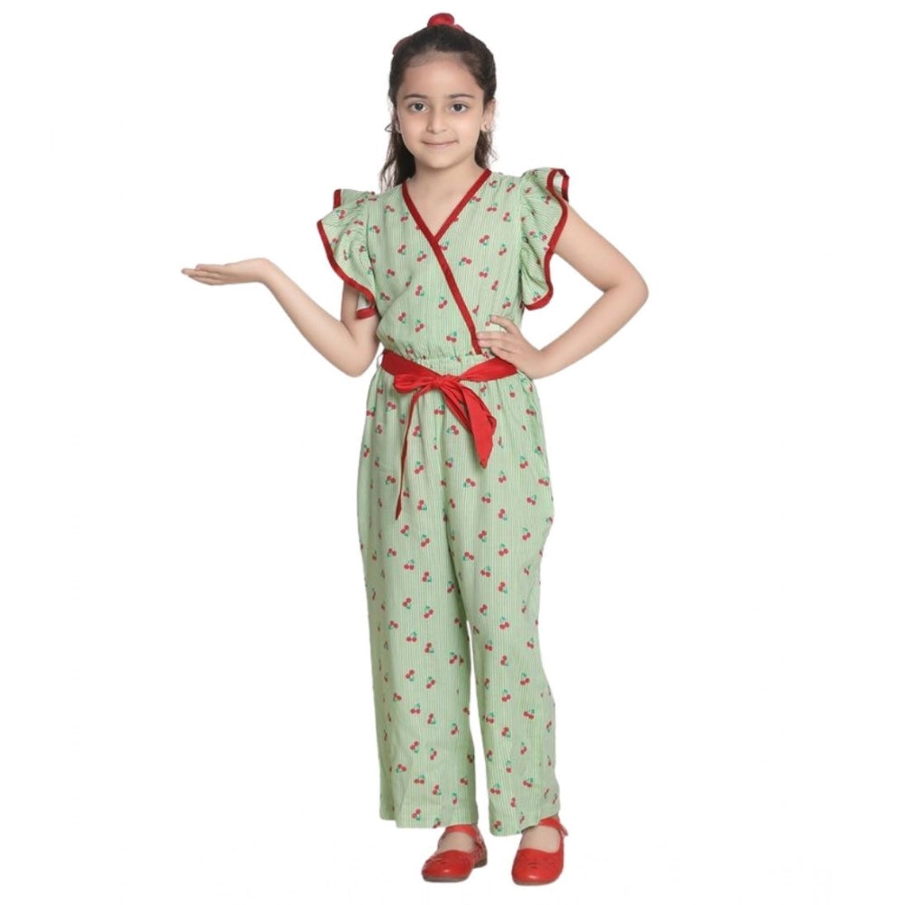 Amfyn Girl's Rayon Printed Flutter Jumpsuit (Green)