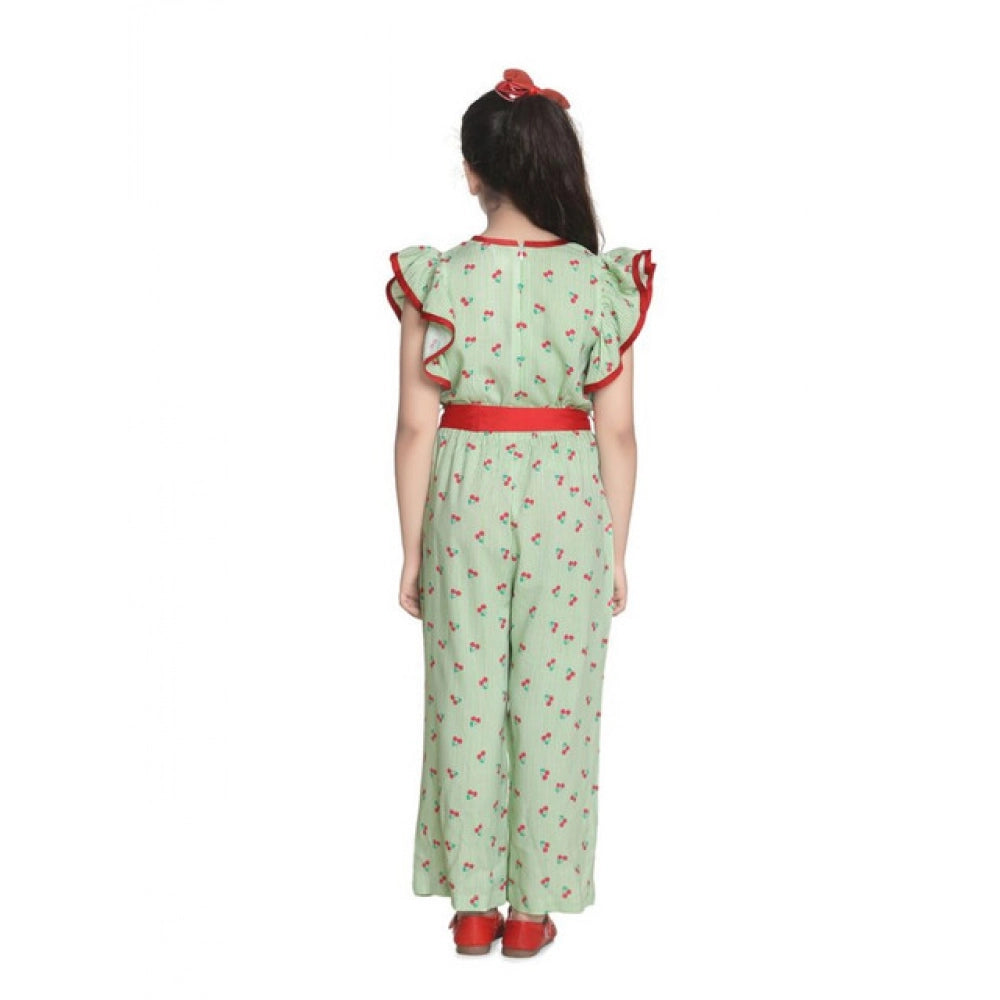 Amfyn Girl's Rayon Printed Flutter Jumpsuit (Green)