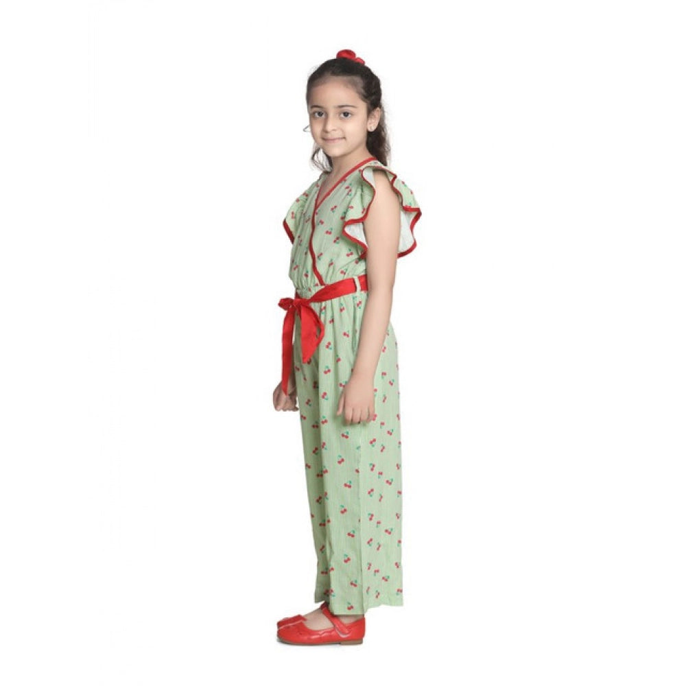 Amfyn Girl's Rayon Printed Flutter Jumpsuit (Green)
