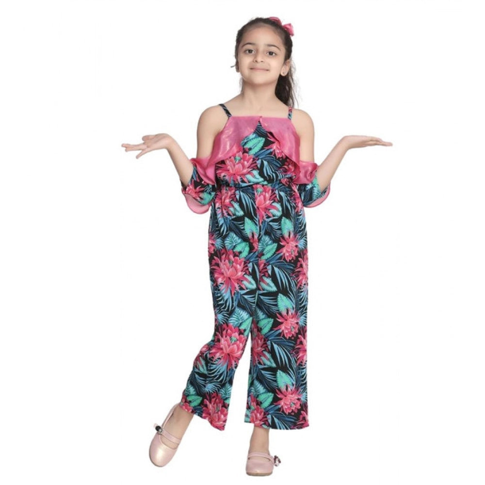 Amfyn Girl's Polyester Floral Cold Shoulder Jumpsuit (Pink)