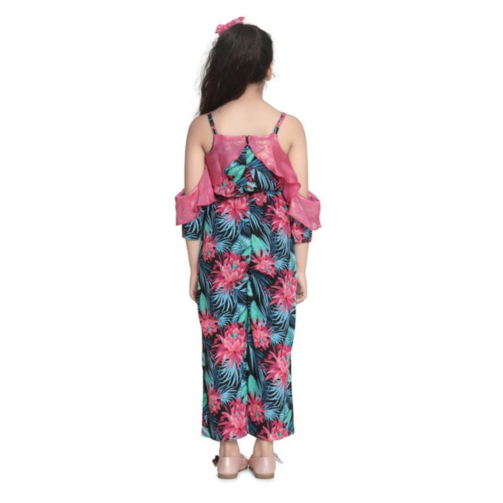 Amfyn Girl's Polyester Floral Cold Shoulder Jumpsuit (Pink)