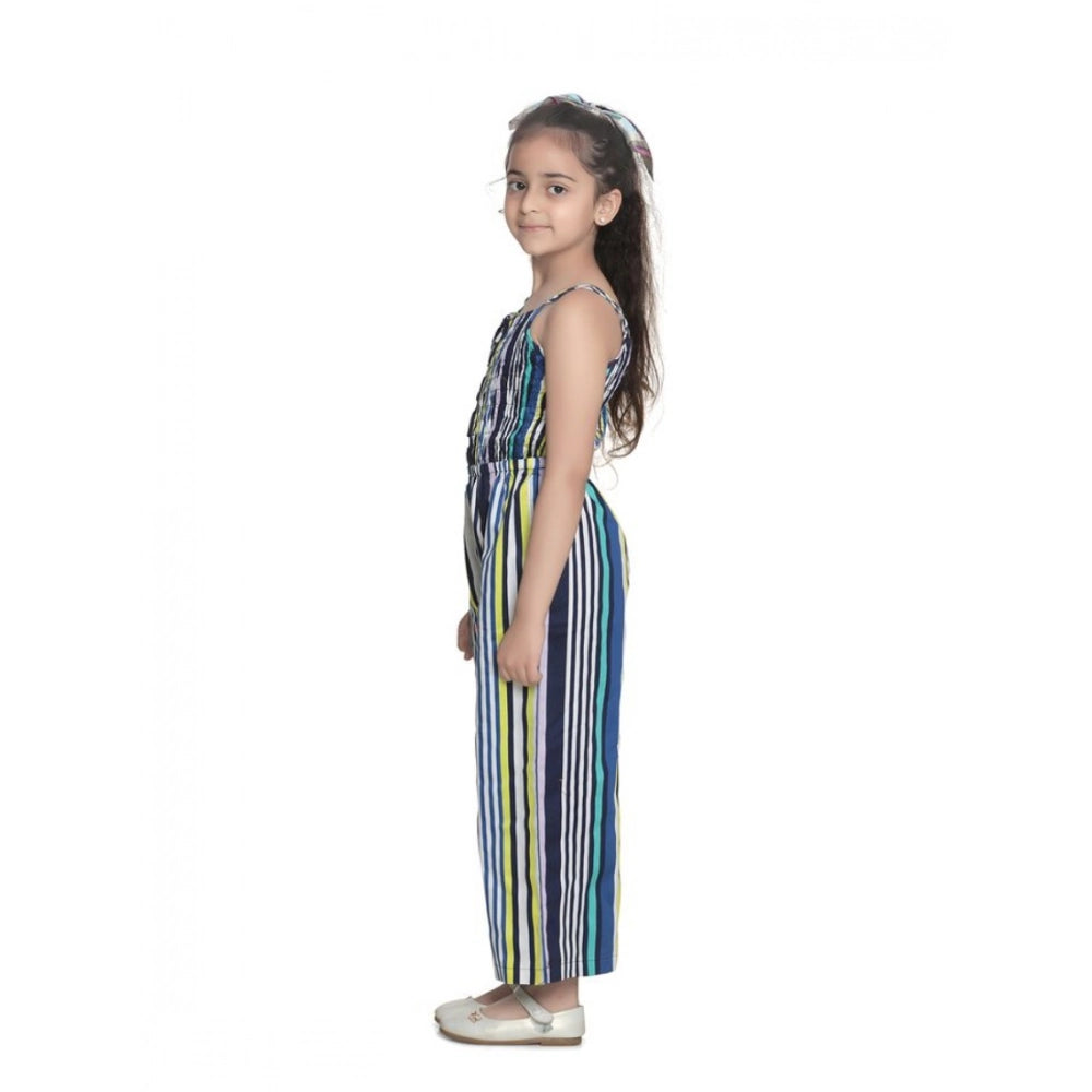 Amfyn Girl's Rayon Striped Sleeveless Jumpsuit (Blue)