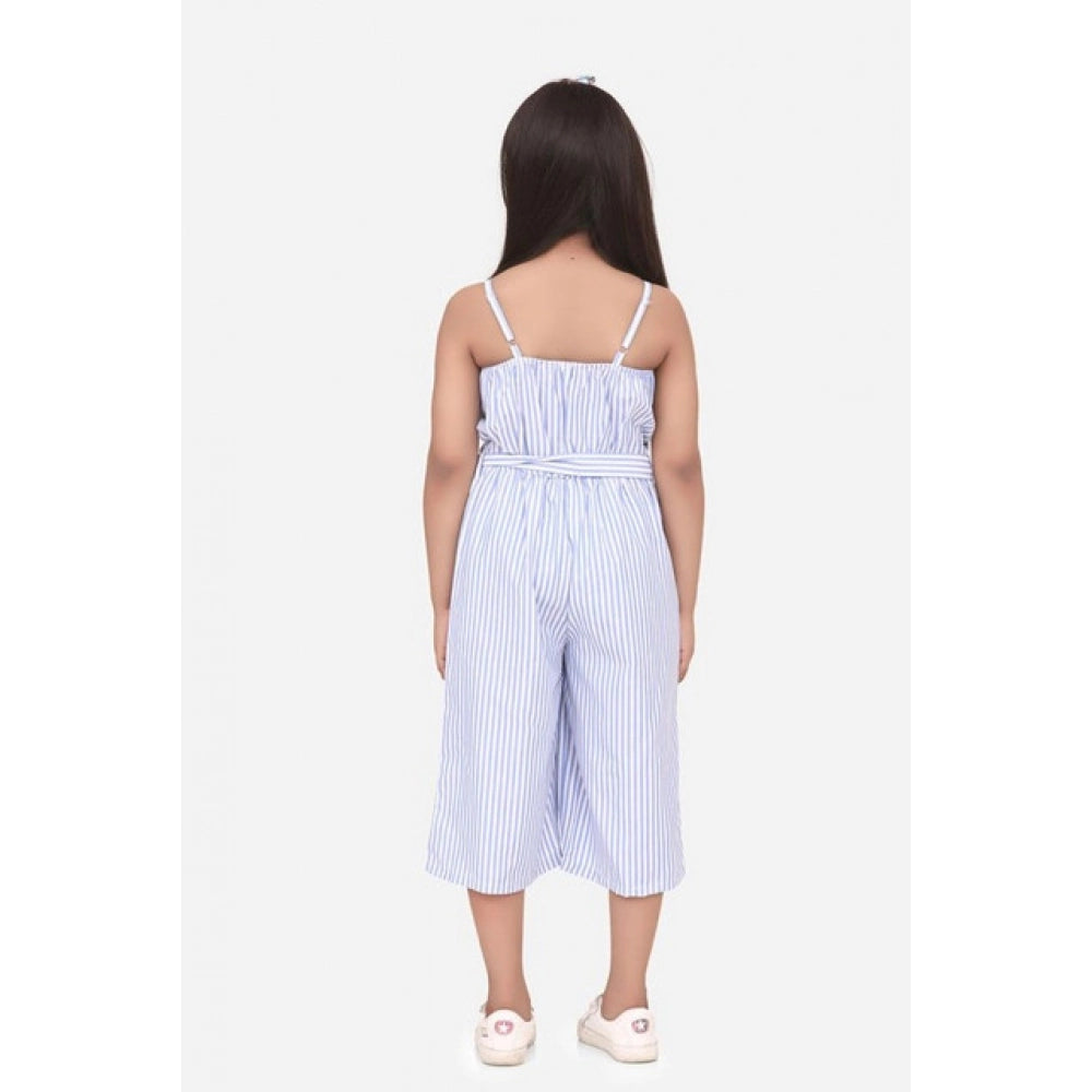 Amfyn Girl's Polyester Cotton Blend Striped Sleeveless Jumpsuit (Light Blue)