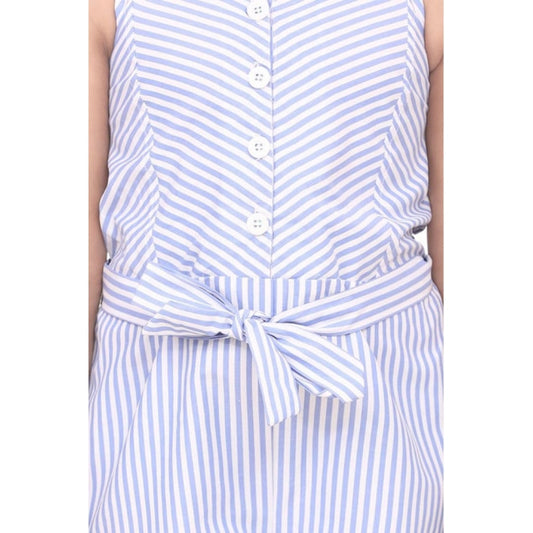 Amfyn Girl's Polyester Cotton Blend Striped Sleeveless Jumpsuit (Light Blue)