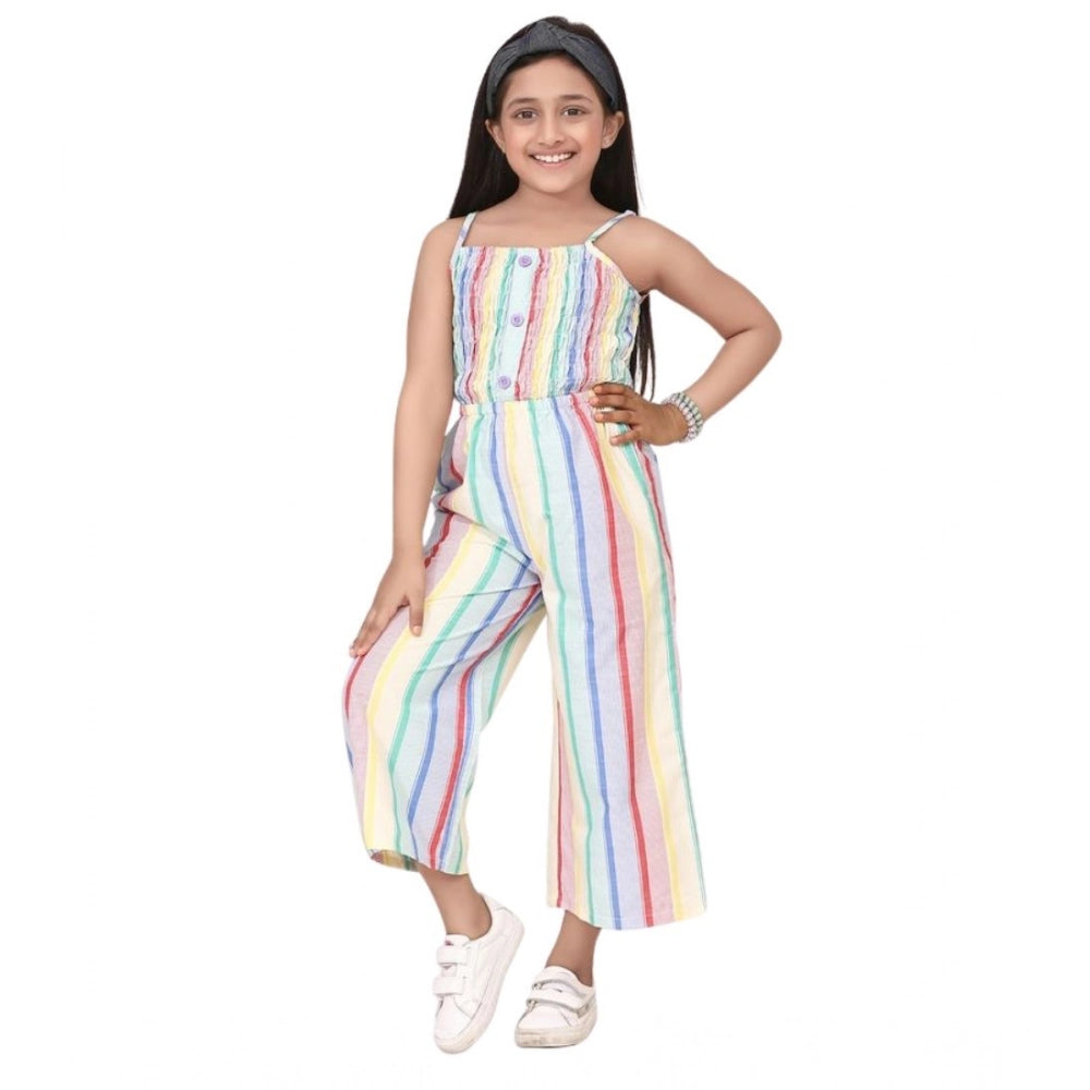 Amfyn Girl's Polyester Cotton Blend Striped Sleeveless Jumpsuit (Multicolor)