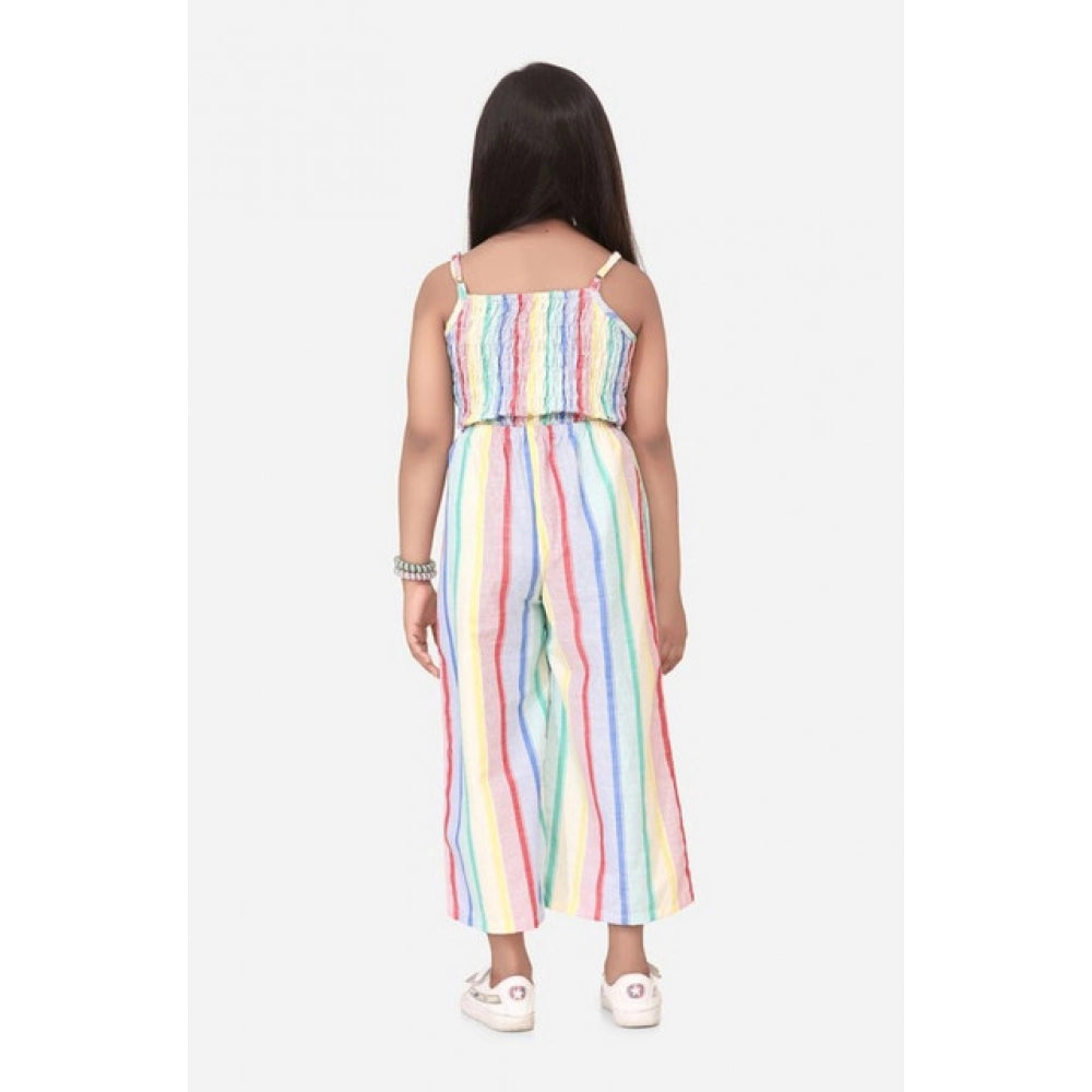 Amfyn Girl's Polyester Cotton Blend Striped Sleeveless Jumpsuit (Multicolor)