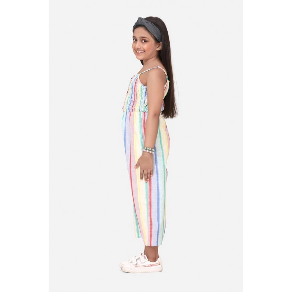 Amfyn Girl's Polyester Cotton Blend Striped Sleeveless Jumpsuit (Multicolor)