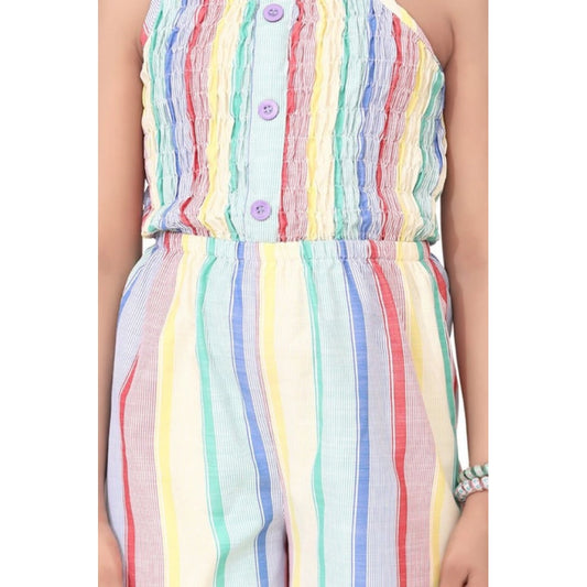 Amfyn Girl's Polyester Cotton Blend Striped Sleeveless Jumpsuit (Multicolor)