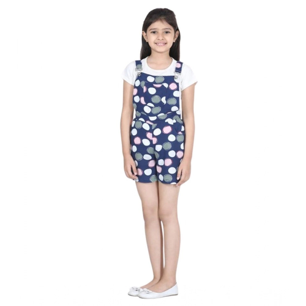 Amfyn Girl's Rayon Polka Sleeveless Jumpsuit (Blue-Pink)