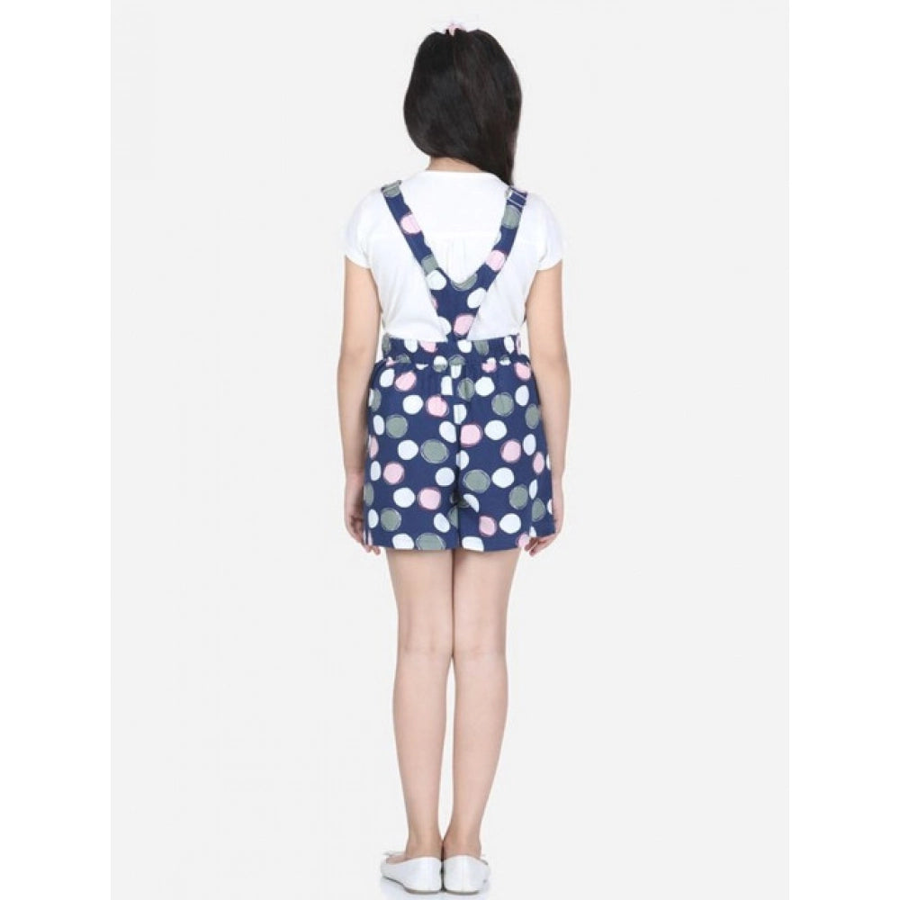 Amfyn Girl's Rayon Polka Sleeveless Jumpsuit (Blue-Pink)