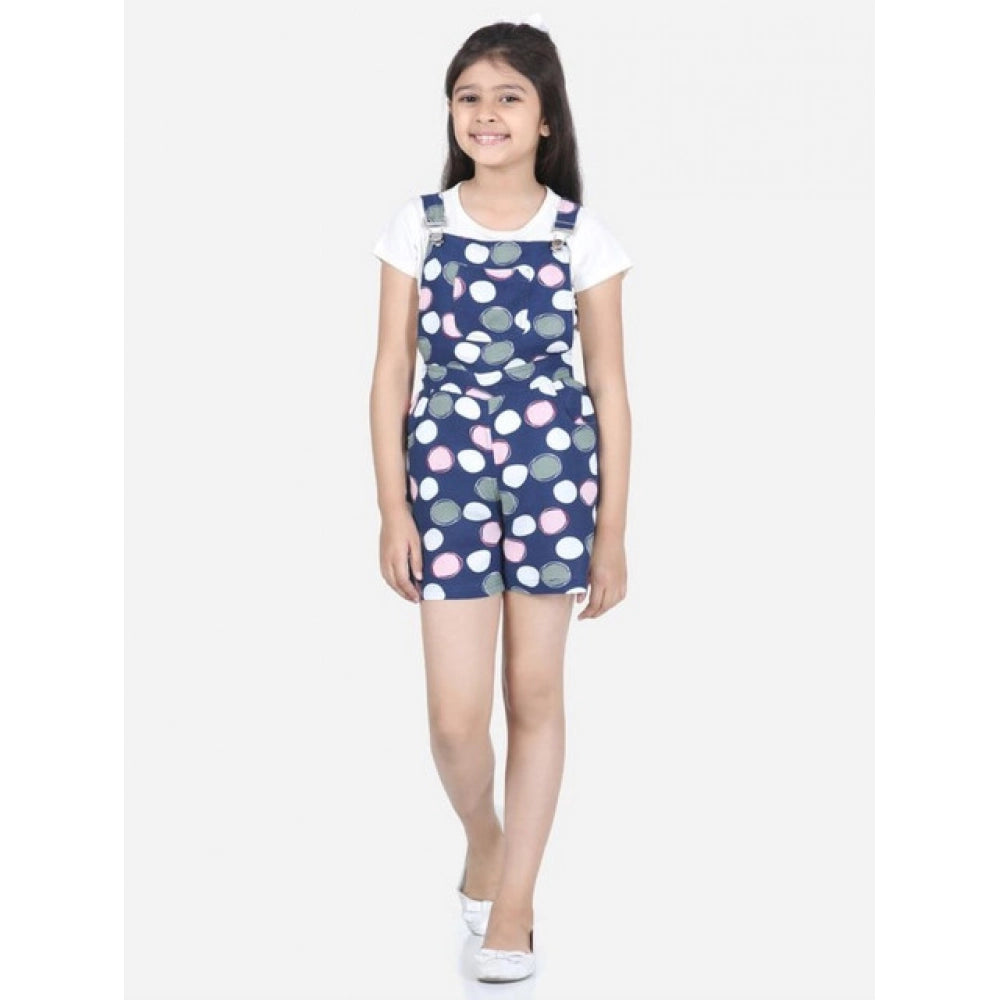 Amfyn Girl's Rayon Polka Sleeveless Jumpsuit (Blue-Pink)